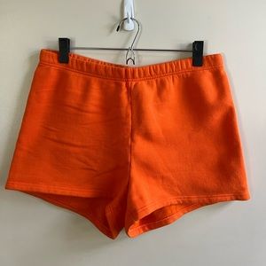 TNA Aritzia Orange Fleece Shorts, size large